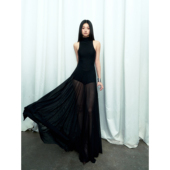 立领针织背心长裙 PEMPL 微透网纱拼接连衣裙修身 连体内衬内搭