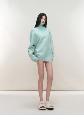 PEMPL·保暖针织纯色宽松高领毛衣廓形落肩弹力遮臀上衣