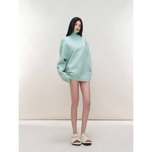 PEMPL·保暖针织纯色宽松高领毛衣廓形落肩弹力遮臀上衣