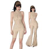 蕾丝露背无袖 半高领上衣修身 微喇长裤 PEMPL·呼之欲出 弹力套装 女