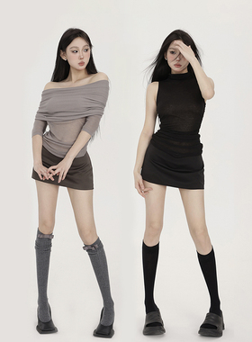 PEMPL半身裙女春夏新款绸缎感一字裙双色显瘦百搭短裙高腰a字裙子