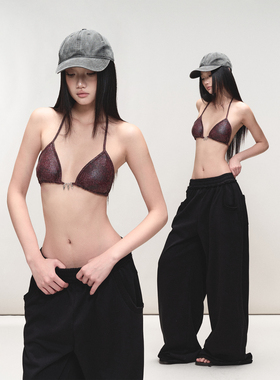 PEMPL·红色蛇纹吊带比基尼上衣乳罩辣妹海边性感泳衣度假内衣