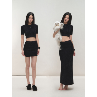 PEMPL 亲肤软糯修身马海毛POLO领上衣女包臀长裙子半身裙针织套装