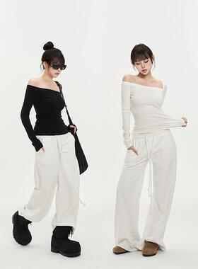 PEMPL 简舒主义 斜肩亲肤弹力打底衫秋季新款百搭长袖T恤内搭上衣