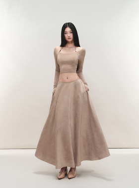 PEMPL·麂皮宽松低腰无弹半身长裙圆领修身高腰弹力针织打底上衣