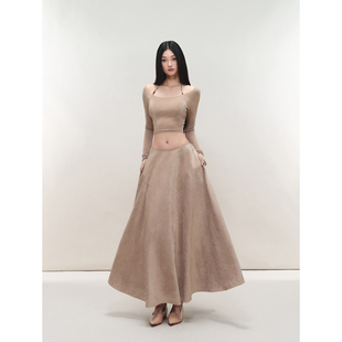 PEMPL·麂皮宽松低腰无弹半身长裙圆领修身高腰弹力针织打底上衣