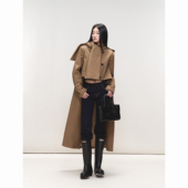 PEMPL 前短后长设计感披风大衣休闲宽松卡其色中长款 风衣外套女