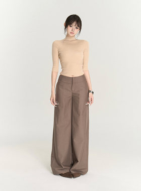 PEMPL温娴气质 低腰毛边设计感职场西裤女秋季新款宽松阔腿裤长裤