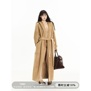 PEMPL 呢大衣 廓形氣質(zhì)系帶重工高級感長款 連帽毛呢外套女秋冬新款