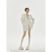 甜御质感V领厚实奶白长袖 PEMPL短外套女春季 新款 宽松上衣带小围巾