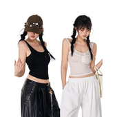 PEMPL·错落地带 天丝羊毛微透错位纽扣假两件背心女修身 显瘦吊带