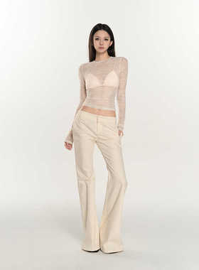 PEMPL极简通勤 气质低腰高级感显瘦微喇直筒长裤秋季新款百搭神裤