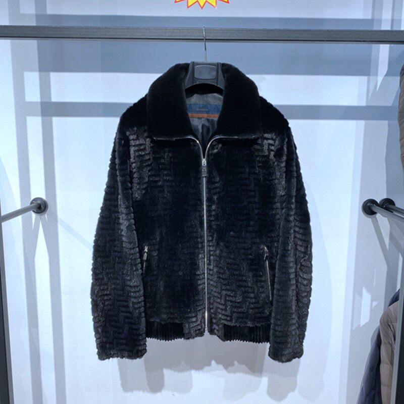 冬装 黑色翻领拉链 水貂 轻奢保暖 百搭通勤 男士皮草 裘皮 样衣