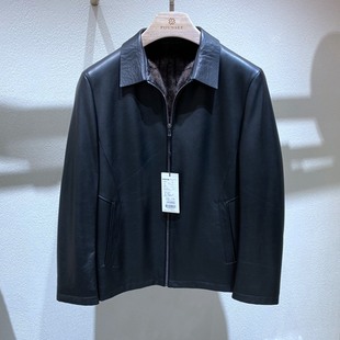 棕色水貂内胆 鹿皮真皮 百搭 行政风 皮草 冬装 男士 黑色翻领