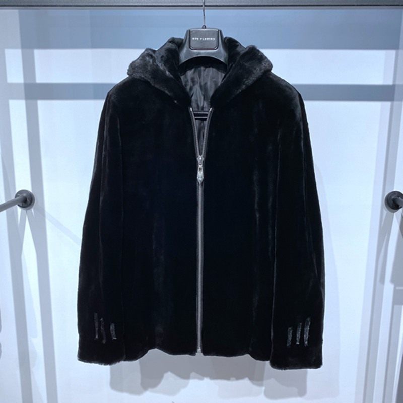 冬装 黑色连帽拉链 水貂 貂绒 轻奢保暖 百搭通勤 男士裘皮 样衣