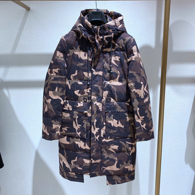 连帽长款抗皱面料男士羽绒服