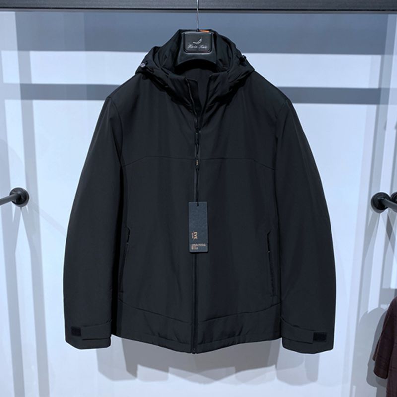 依文黑色拉链立领男士羽绒服