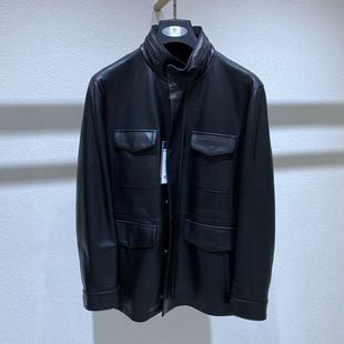 羊皮真皮 黑色立领拉链 轻奢百搭通勤 猎装 皮衣 25秋冬 男士 方仕