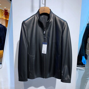 羊皮真皮 黑色立领拉链 百搭通勤 男士 外套 方仕 单皮衣 春秋装