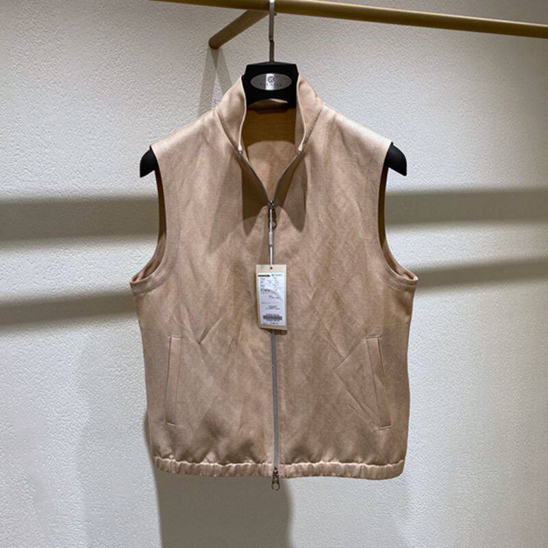 方仕 春夏薄款 浅驼色 立领拉链 轻奢 百搭通勤休闲 男士马甲