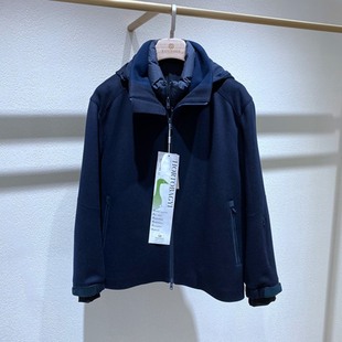 连帽拉链 海军蓝 山羊绒粗纺 白鹅绒马甲 羽绒茄克 方仕 男士 冬装