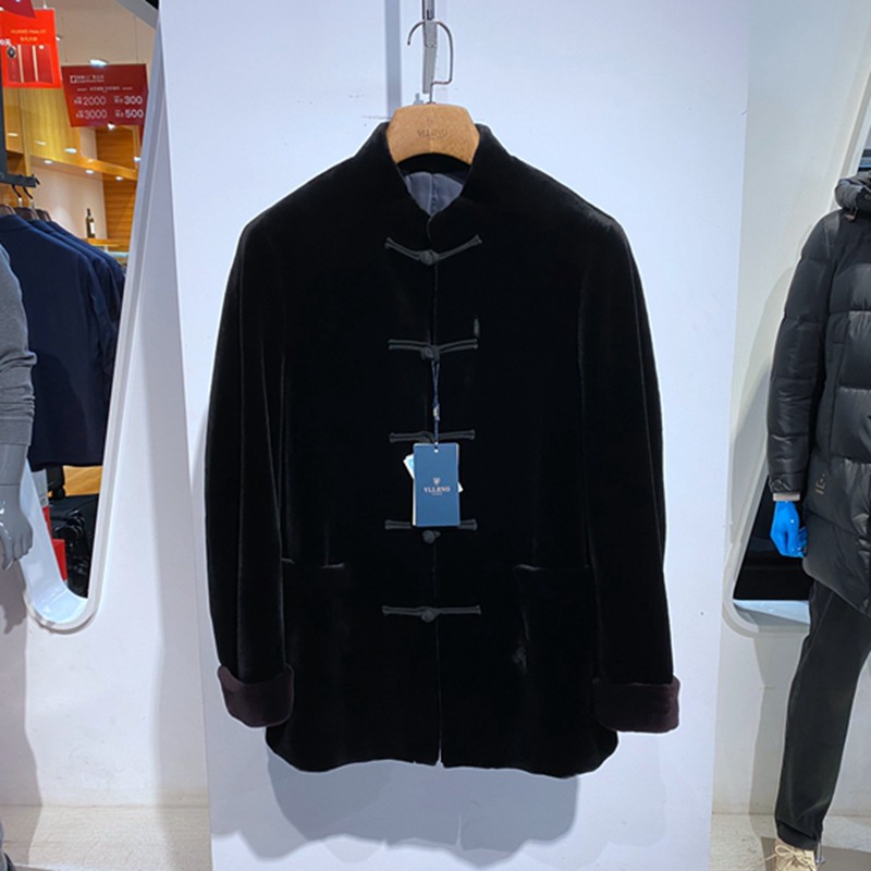 冬装黑色立领单排扣貂绒男士皮草
