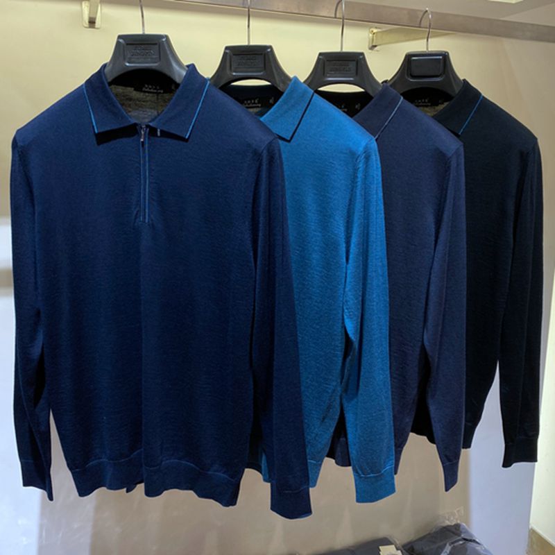 翻领薄款修身男士羊毛衫绵羊毛