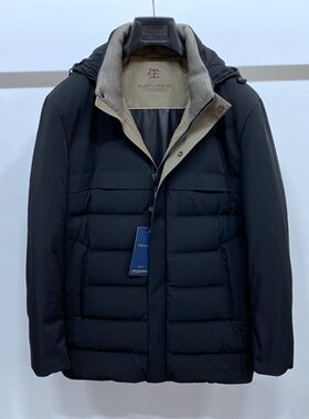 方仕立领脱卸帽中长款男士羽绒服