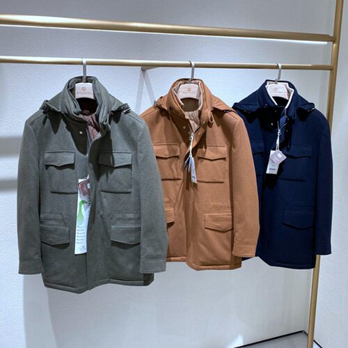 方仕立领脱卸帽山羊绒男士羽绒服