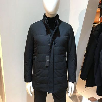 黑色立领兔毛男士羽绒服