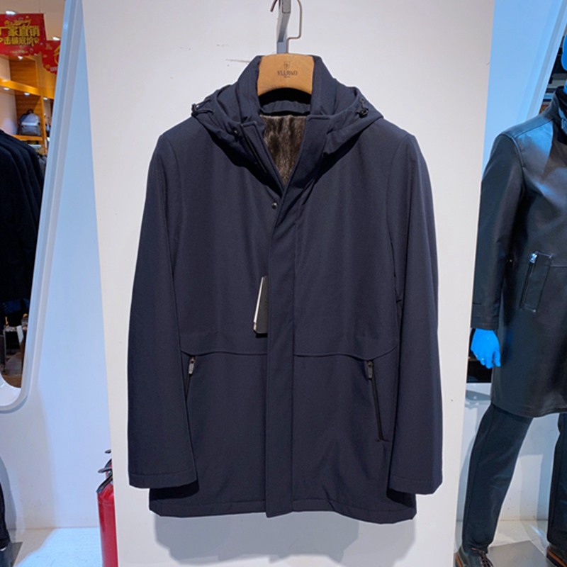藏蓝连帽铁灰貂内胆男士皮草