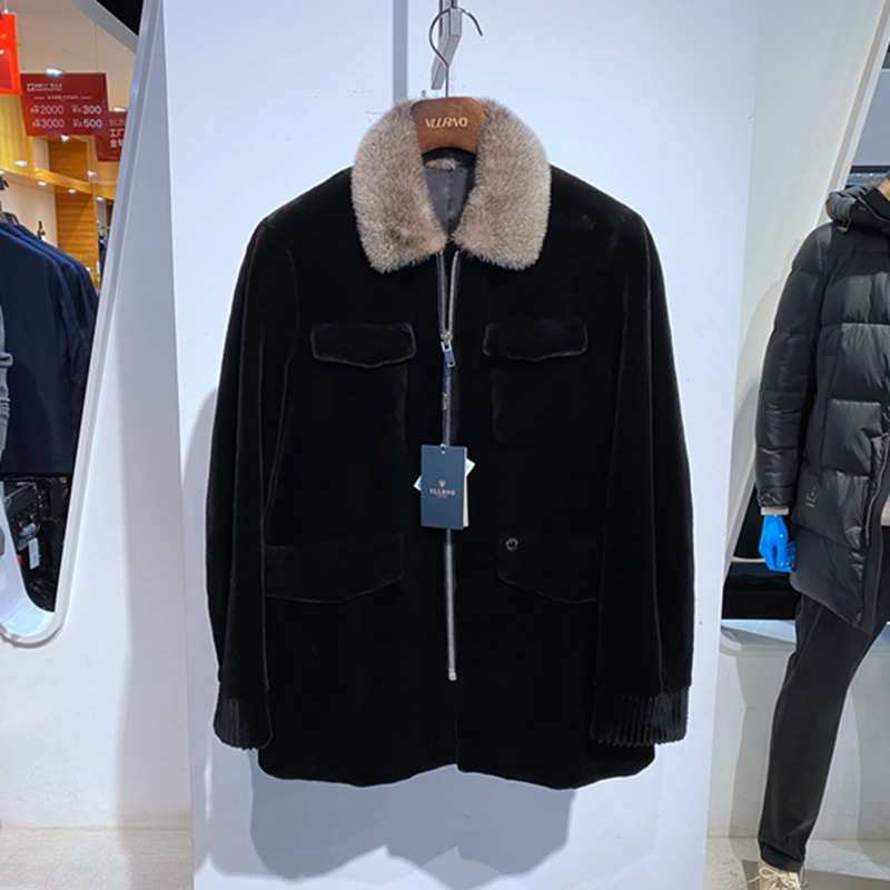 冬装黑色翻领貂绒男士皮草裘皮