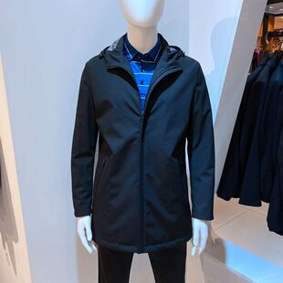 正品 品牌男装 春秋薄款 黑色连帽 后中开衩 百搭 男士风衣 2980