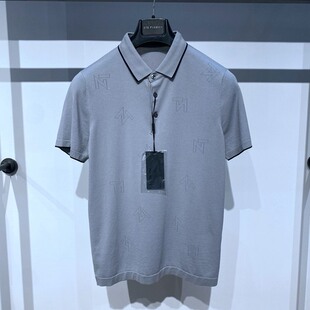 诺丁山 夏装薄款 浅灰兰 翻领三粒扣 凉感透气 百搭 男士短袖T恤
