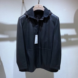 百搭通勤男士 冬装 可脱卸水貂内胆 羊皮真皮 皮草 黑色立领脱卸帽