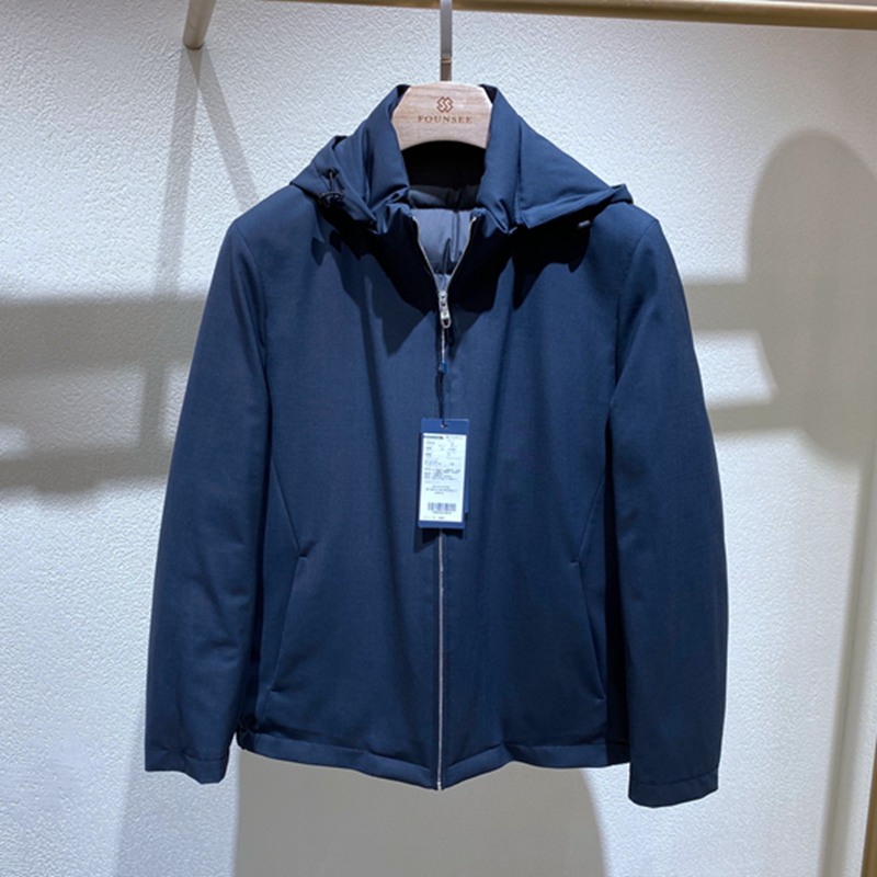 方仕立脱卸帽蓝色男士羽绒服