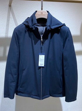 方仕 冬装 蓝色立领脱卸帽 YKK拉链 精纺羊毛 白鹅绒 男士羽绒服