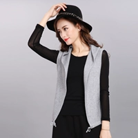 Vest nữ mùa xuân và mùa thu mới ngắn áo len mỏng không tay áo len vest vest áo len trùm đầu hoang dã - Áo vest áo dạ nữ