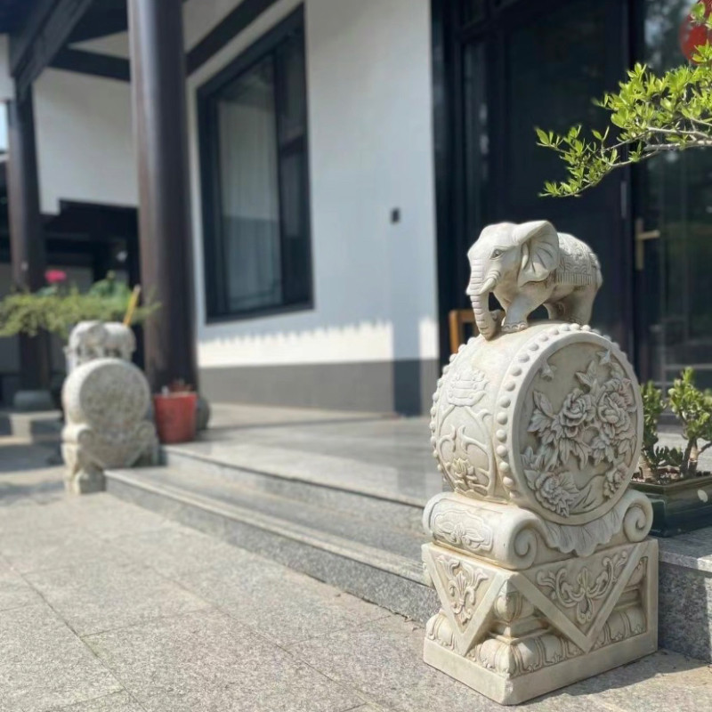 石雕门墩一对抱鼓石汉白玉仿古大象麒麟貔貅狮子庭院门口石鼓门当