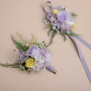 森系莫奈紫玫瑰手腕花新郎新娘婚礼胸花超仙真花伴郎伴娘襟花原创