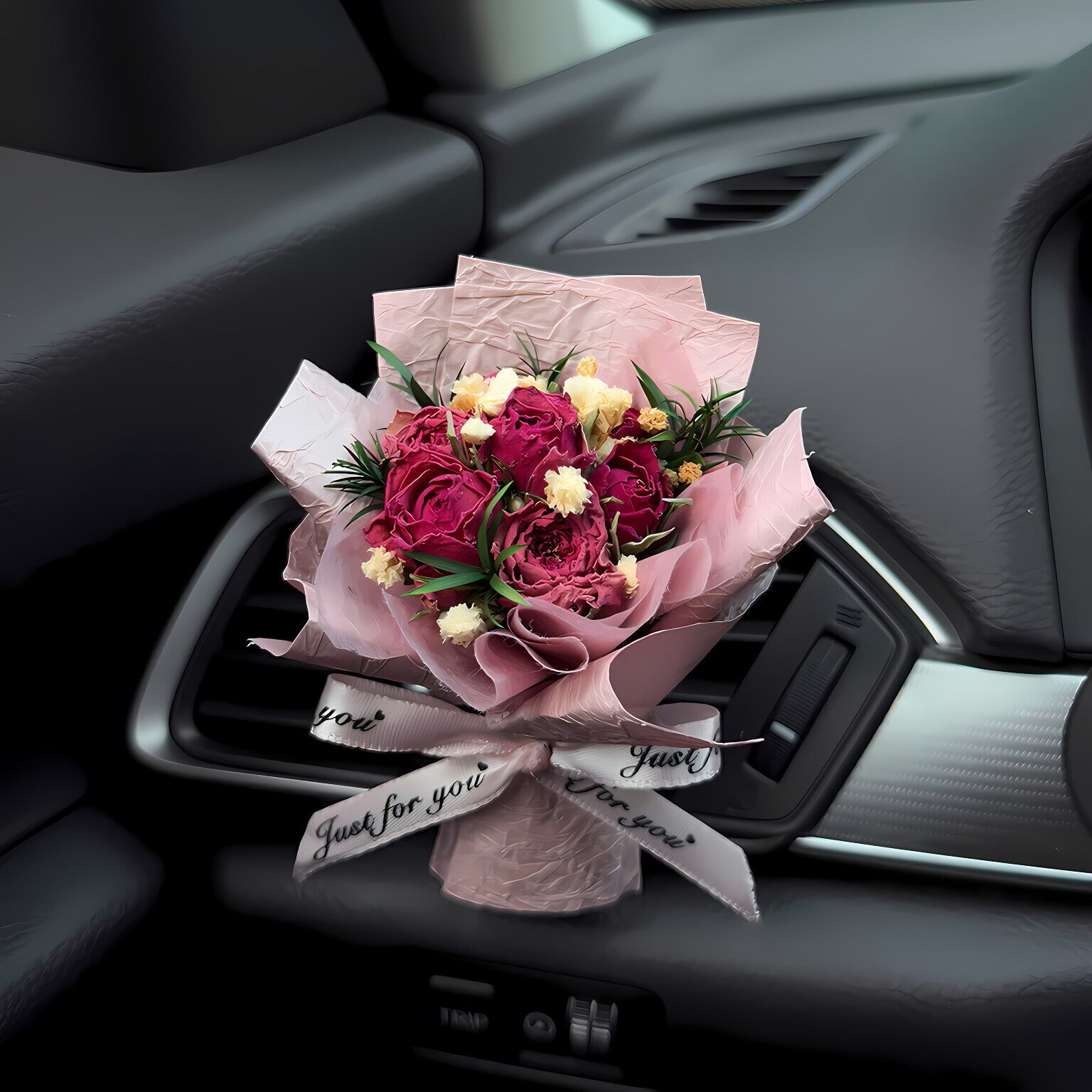 迷你车载玫瑰干花花束车内出风口