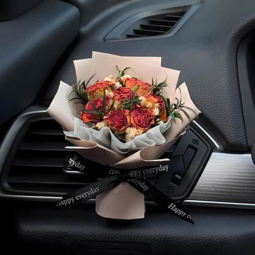 女生汽车空调出风口爆款玫瑰真花摆件车载香薰迷你干花束车内装饰