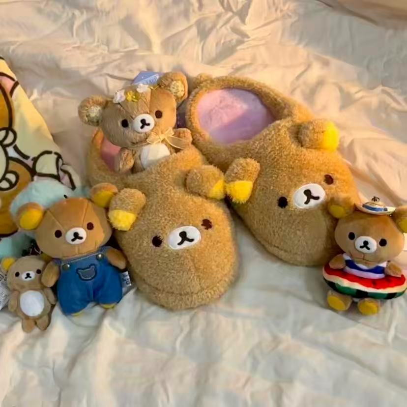 新款卡通毛绒小熊棉拖鞋可爱秋冬保暖鞋棉拖超软室内外居家冬季鞋