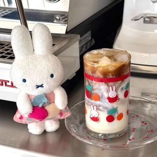 米菲兔可爱樱桃中古玻璃杯高颜值果汁咖啡牛奶杯子卡通水杯耐高温