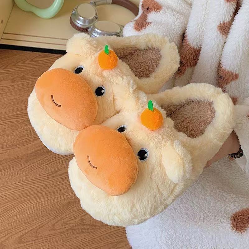 2025秋冬新款水豚噜噜棉拖鞋男女情侣防滑毛毛鞋室内外保暖棉鞋子