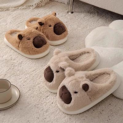 ins卡皮巴拉保暖包头棉拖鞋女冬可爱毛绒水豚防寒百搭毛茸茸鞋子