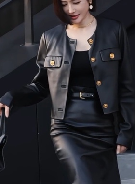 秦岚同款皮衣短款2026欧洲站法式气质上衣高级感小香风外套仿真皮