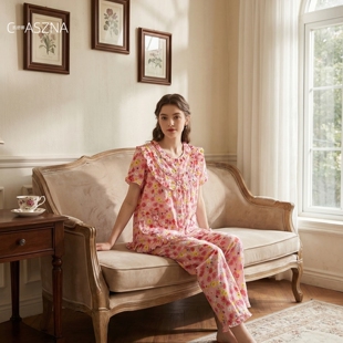 睡衣女夏款 长裤 碎花全棉居家服两件套家居服 纯棉短袖 凯舒娜正品