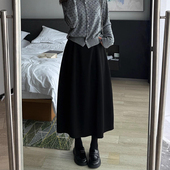 欧货正品 桑蚕丝山羊绒花苞裙女秋冬加厚松紧腰A字半身裙中长伞裙