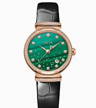 geya格雅手表女星空系列真钻轻奢小绿表女士手表正品女表6271